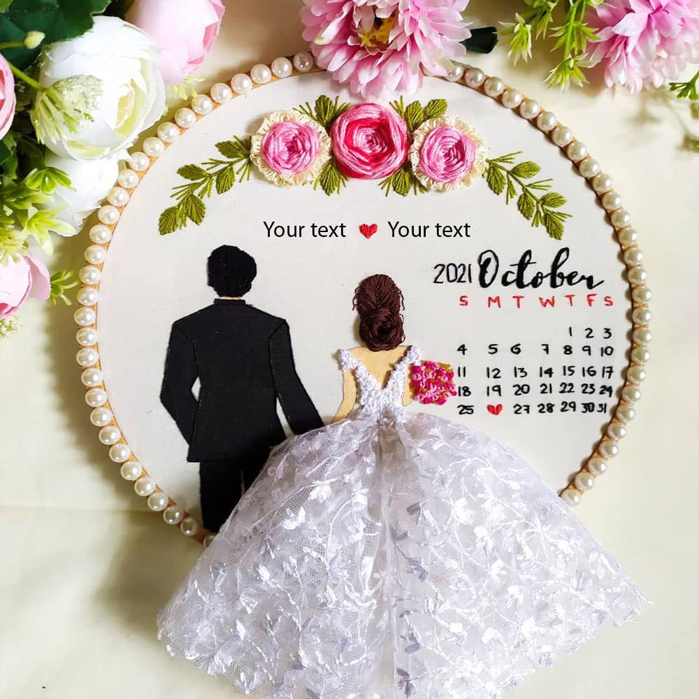 Customized Embroidery Hoop Gift for Birthday,Anniversary,Marriage,Spacial Gift, Wedding Date Gift , Memorable Date (Medium)