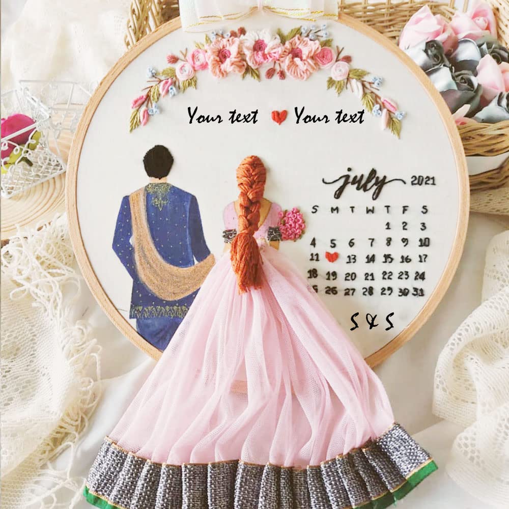 Customized Embroidery Hoop Gift for Anniversary,Marriage,Special Gift, Save The Date (10 Inch)