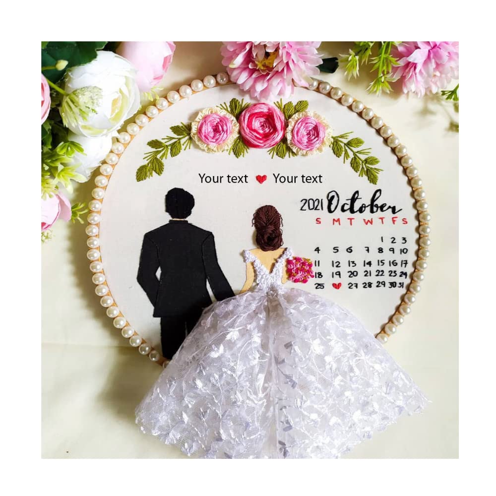 Customized Embroidery Hoop Gift for Birthday,Anniversary,Marriage,Spacial Gift, Wedding Date Gift , Memorable Date (Medium)