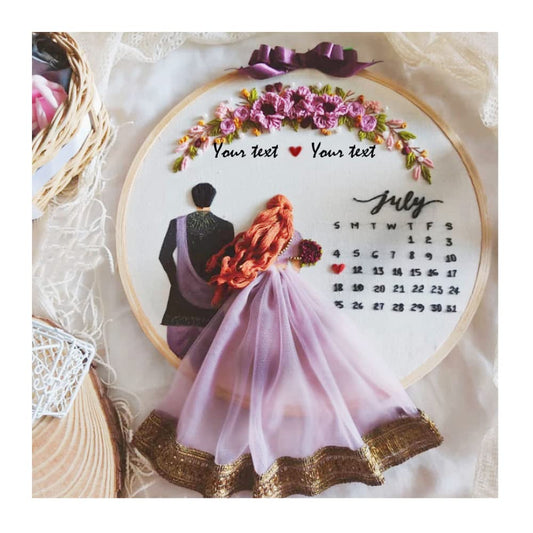 Customized Embroidery Hoop Gift for Birthday,Anniversary,Marriage,Spacial Gift,Save The Date (12 Inch)