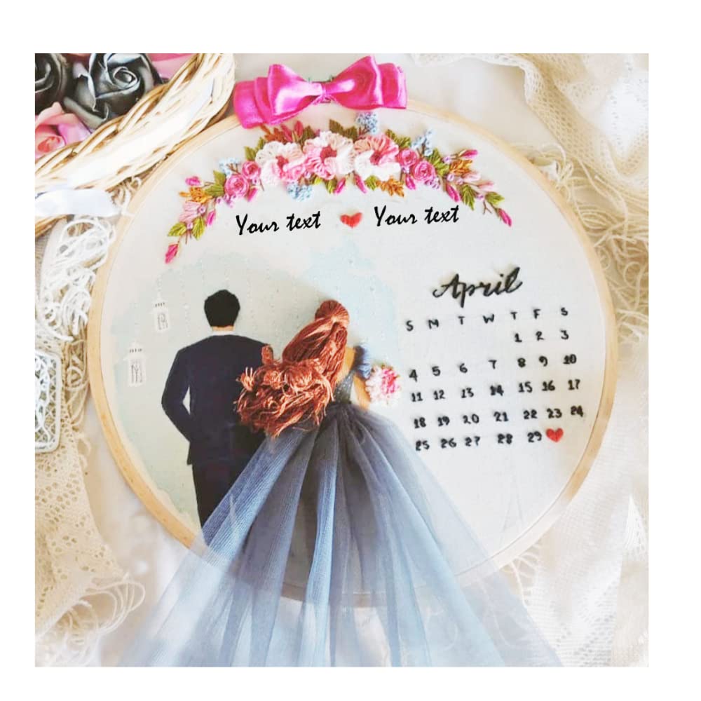 Customized Embroidery Hoop Gift for Anniversary,Marriage,Special Gift Save The Date (12 Inch)