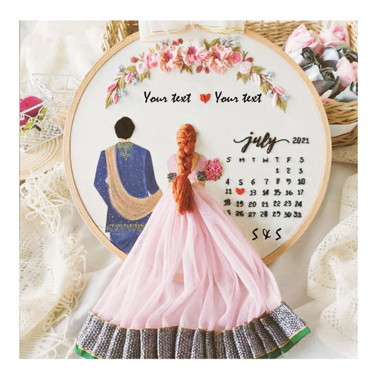 Customized Embroidery Hoop Gift for Anniversary,Marriage,Special Gift, Save The Date (10 Inch)