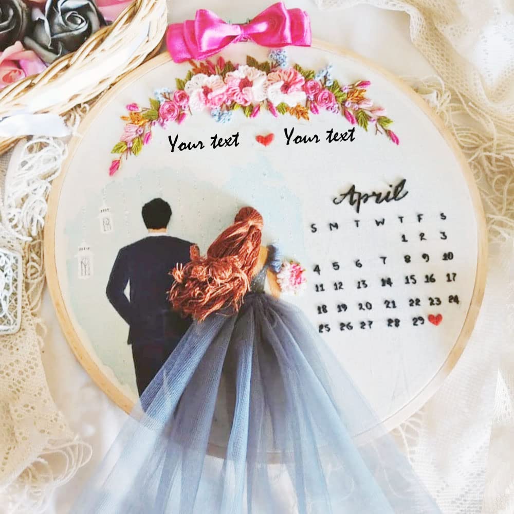 Customized Embroidery Hoop Gift for Anniversary,Marriage,Special Gift Save The Date (12 Inch)