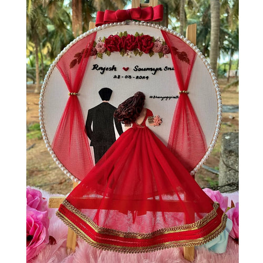  Customized Embroidery Hoop for Indian Wedding Anniversary Traditional Red Embroidery Hoop