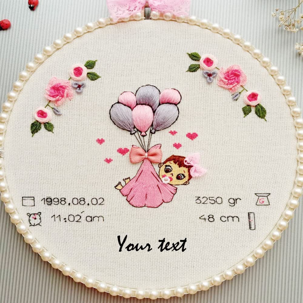 Customized Embroidery Hoop for Just Born Baby, Birthday Gift for Just Born Baby (Medium)