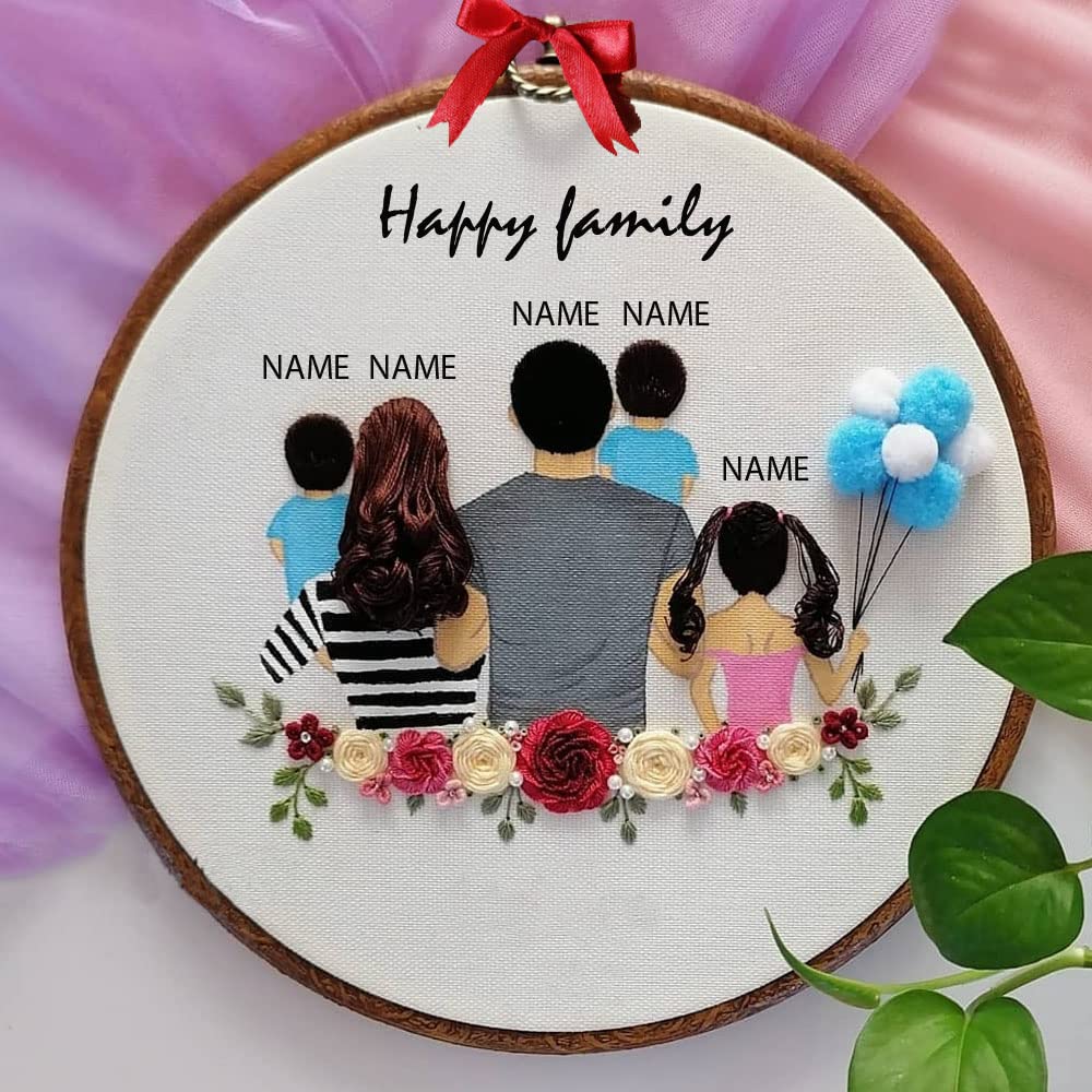 Customized Embroidery Hoop for Sweet Family, Gift for Family with Names (Medium)